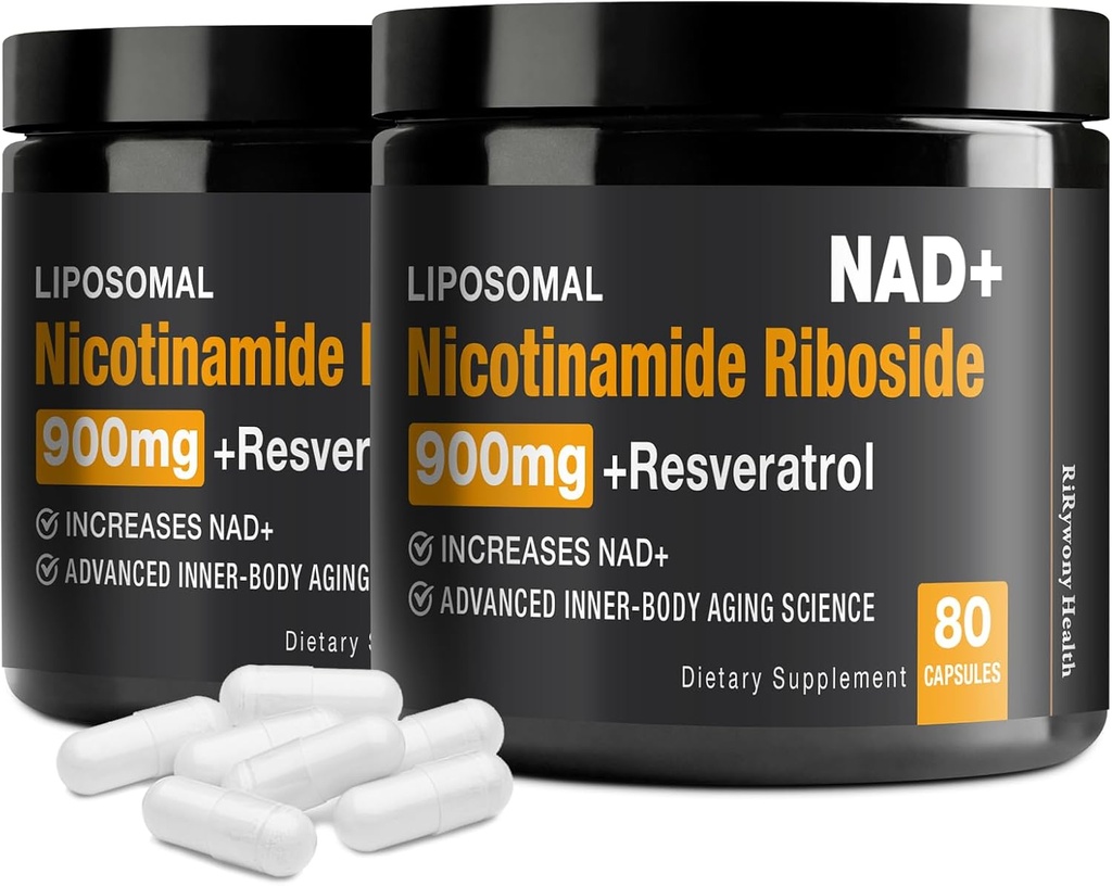 NAD Supplement - NAD + med Nicotinamid Riboside (NR) og Resveratrol Quercetin 900mg Pure Organic NAD Plus til cellulær reparation sund aldring hjerne funktion (2 Pack)