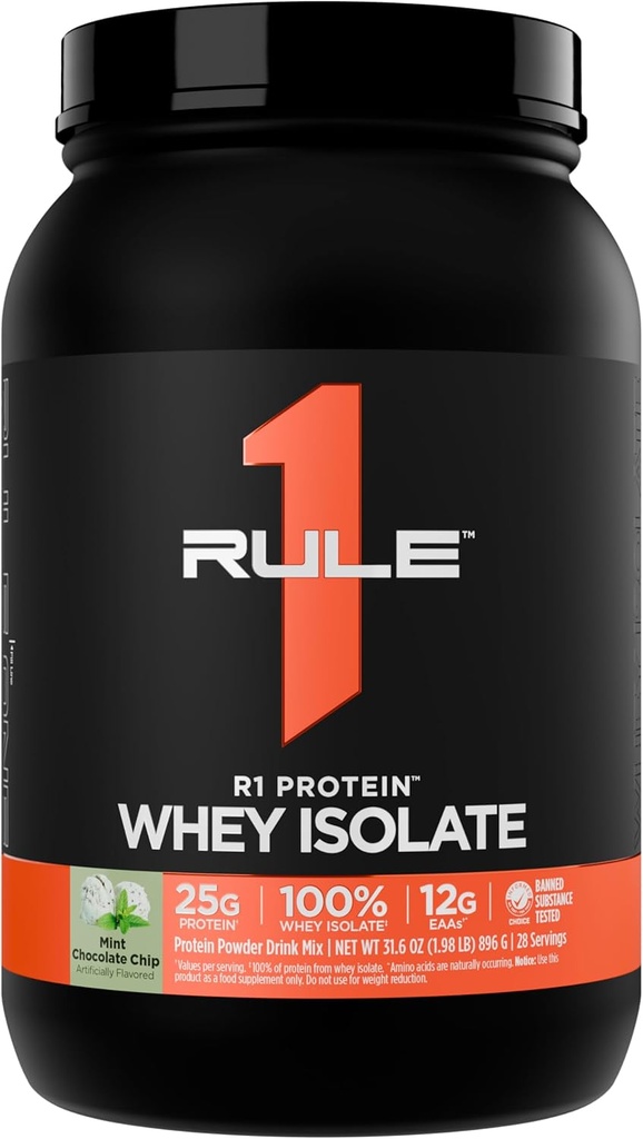 Articolul 1 Proteina R1 Izolat Whey - cu 25g Proteina & 6g BCAA Exclusiv de la surse izolate și hidrolizate de recuperare antrenament (2 Lire*, Mint Chocolate Chip)