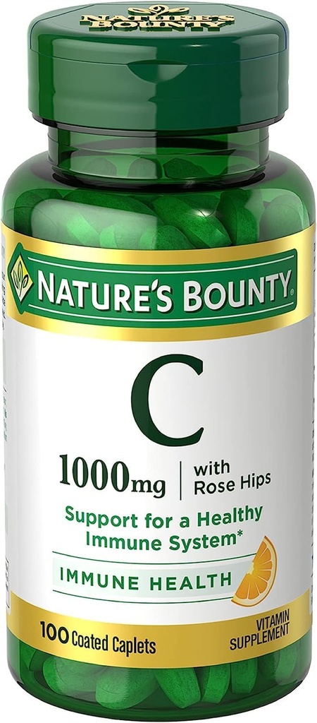 Nature 's Bounty Vitamin C + Rose Hips, Imune Dukungan, 100mg, Caplets berlapis, 100 Ct - Paket 2