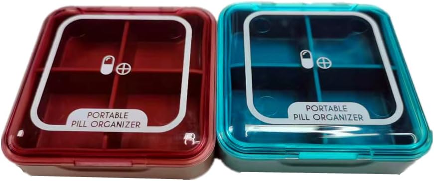 Pill Organizer, CSGTSWGS Travel Pill Box Portable Travel Pill Case Premium 4 Komponenten Tägliche kleine Pille Box Pillenbehälter für Geld für Vitamin, Kabeljau Öl Medikamente (Pink&Blue 2PCS)