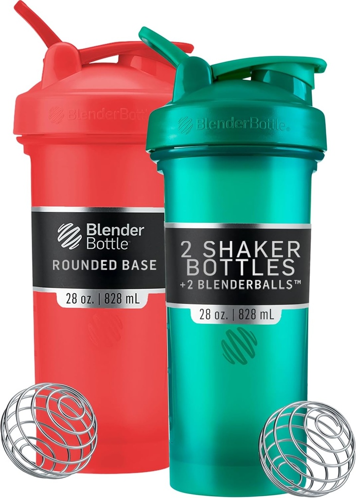 BlenderBottle Classic V2 Shaker Pudele Perfekta Olbaltumvielu sakratīt un pirms treniņa, 28-Ounce (2 Pack), Red, Green