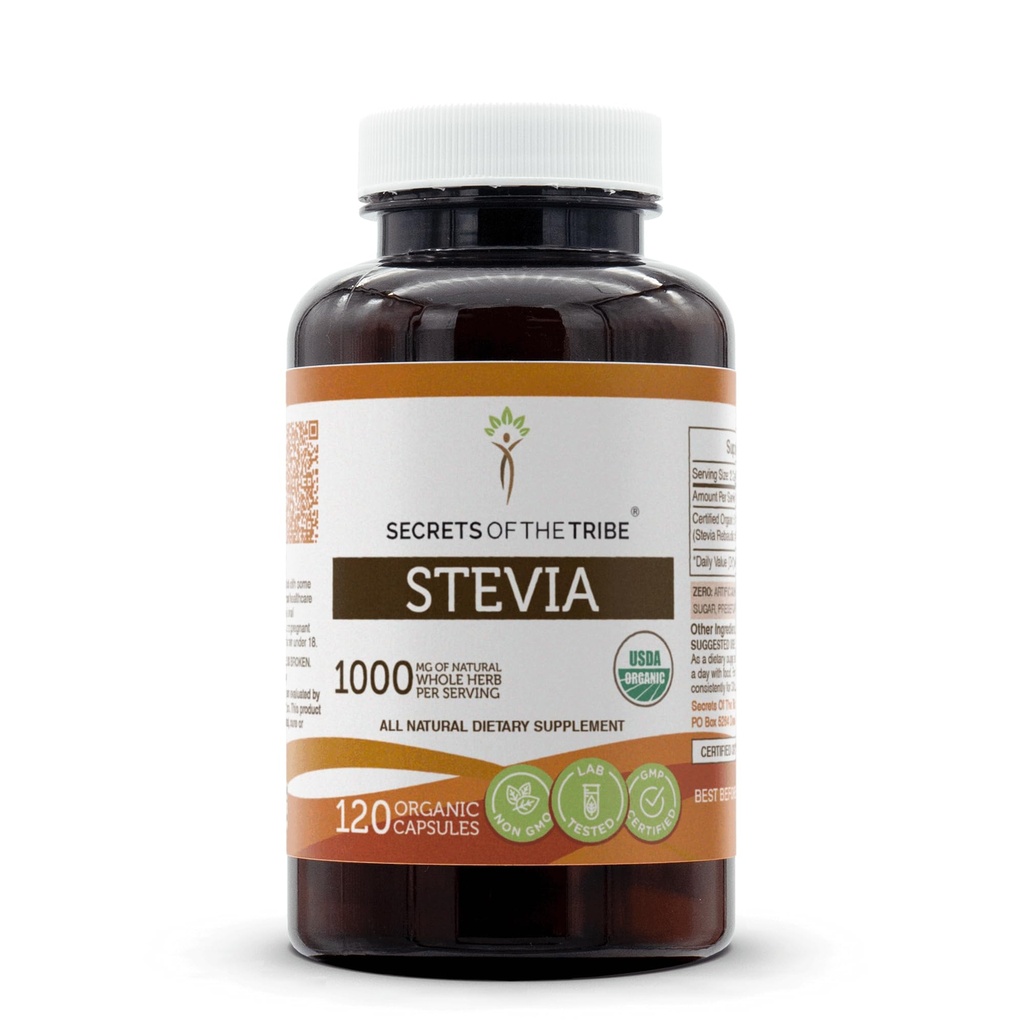 Stevia 120 Capsules, 1000 mg, USDA Organic Stevia Rebaudiana Dried Leaf (120 Capsules)