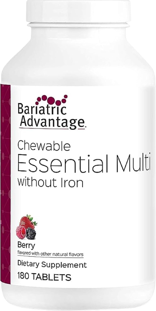 Bariatric Advices Etivitamin Without Iron - 200 DV of Key Nutrients - Trace Mineral Support - Multivitamin for Bariatric Patients - Berry - 180 Tablets