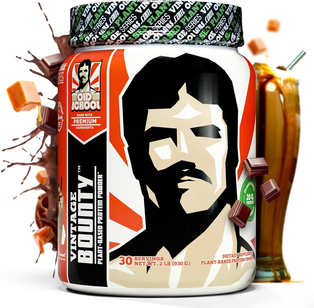 Vintage Bounty - Bitki Bazarlı Vegan Protein Toz, Post-Workout & Recovery - Pea, Brown Rice, Kabak Seed & Sunflower Seed Protein - Smooth Chocolate Caramel Flavor, 2 lbs.