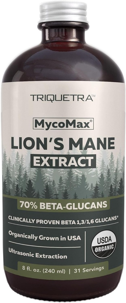 MycoMax Lions Mane Extract - 70% Beta Glugans, Max Potency Organic Lions Mane Suplemen, US Grown + Ultrasonic Extraction - 500 mg per layers - Mental Clarity, Focus and Memory - 8 oz.