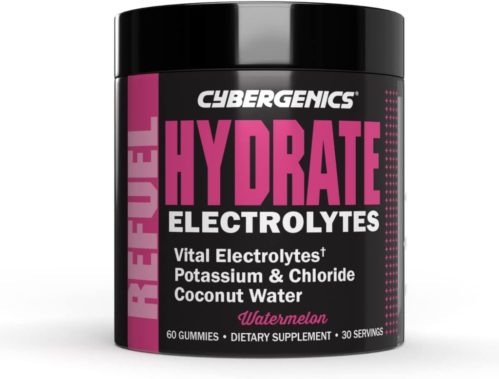 Hydrate Gummies, Vital Electrolytes, Supports Recovery, Supports Hydration, with Coconut Water, Potassium & Chloride, Cellular Hydration, Watermelon Flavor, 60 Gummies, 30 Servings