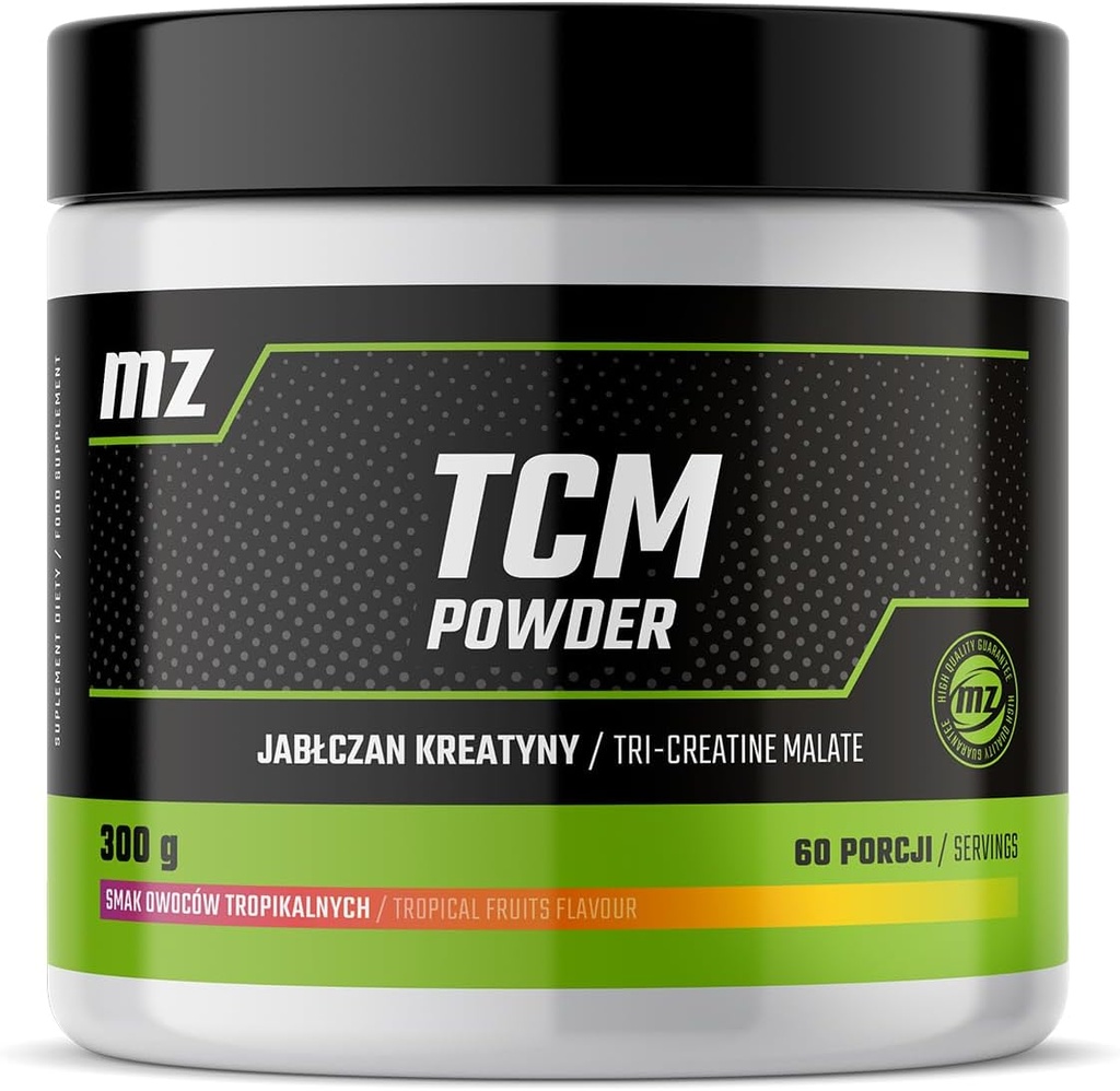 TCM pulbere 300g - Creatine Malate 5000 mg per Serving - 60 Serviri pe ambalaj - Aromă de fructe tropicale - Supliment de dieta pentru performanta fizica imbunatatita - de MZ