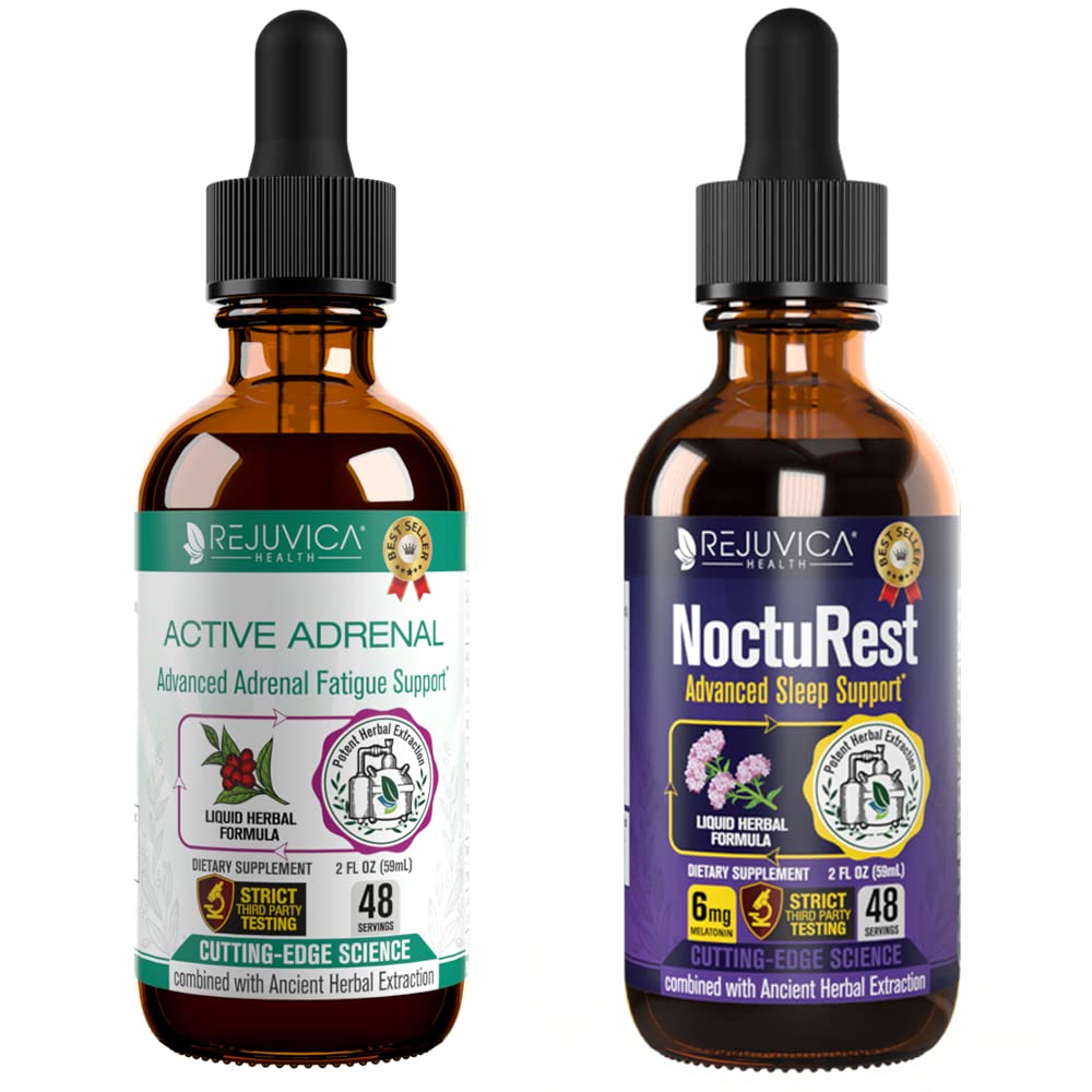 Active Adrenal + NoctuRest - Supports Adrenal Health + Sleep- Liquid Delivery for Better Absorption - Rhodiola, Hops, Holy Basil, Melatonin, Ashwagandha & More!