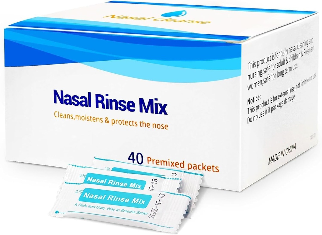 40 Pre-Mixed Saline Packets Sinus Rinse for Neti Pots and Nasal Irrigation Systems, Salt Packets Effective Sinus Rinse for Allergies & Congestion