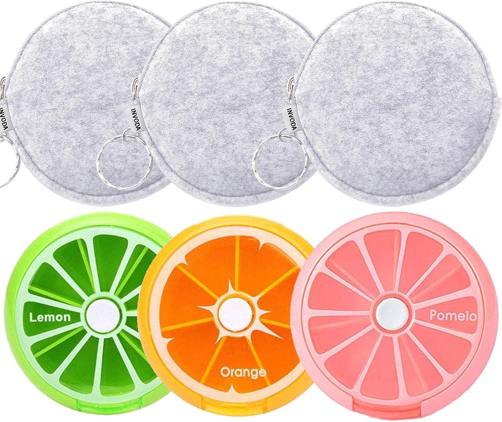 6PCS Weekly Pill Organizer 6PCS 7 Dag 3 gange om dagen INVODA store daglige piller sager for piller Vitamin Fish Oil Kosttilskud Container (Gruppe + Light Grey Bag 3PCS)