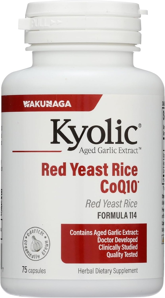 Kyolic Aged Extract Extract Formula 114, Red Yeast Rice CoQ10, 75 Capsules