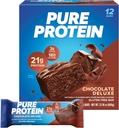 Pure Protein Bars, High Protein, uzturvielu uzkodas, lai atbalstītu enerģiju, zems cukura, bez lipekļa, šokolādes Deluxe, 1.76 oz., 12 Count(Iepakojums no 1) (Iepakojums var atšķirties)