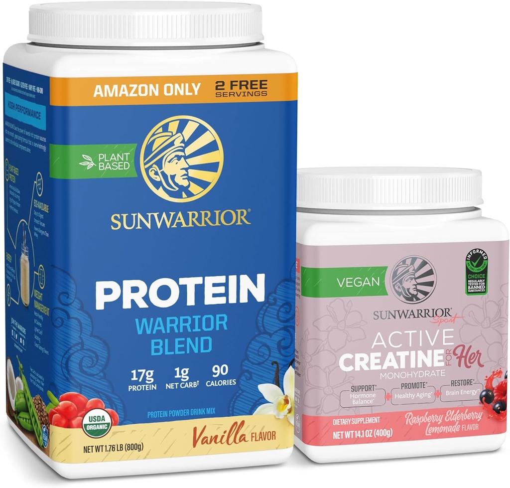 Sunwarrior WarriorBlend Vanilla Protein Powder 32 portions et créatine pour les femmes Berry Lemonade 50 portions