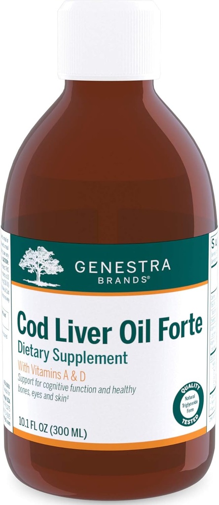 Genestra Brands Cod Liver Oil Forte | Vitamina + Essential Fatty Acid Supplemento | 10.1 fl. oz.