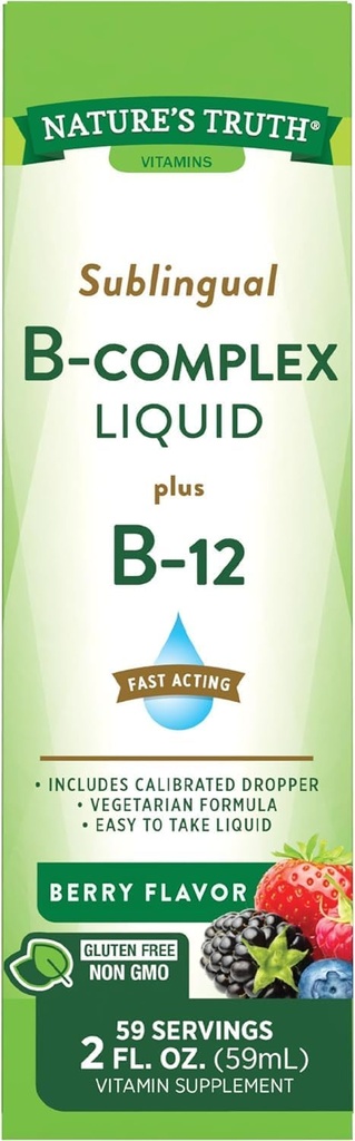 Naturens sannhet sublingual B kompleks flytende Plus B-12 naturlig berry flavor væske - 2 oz, pakke med 2
