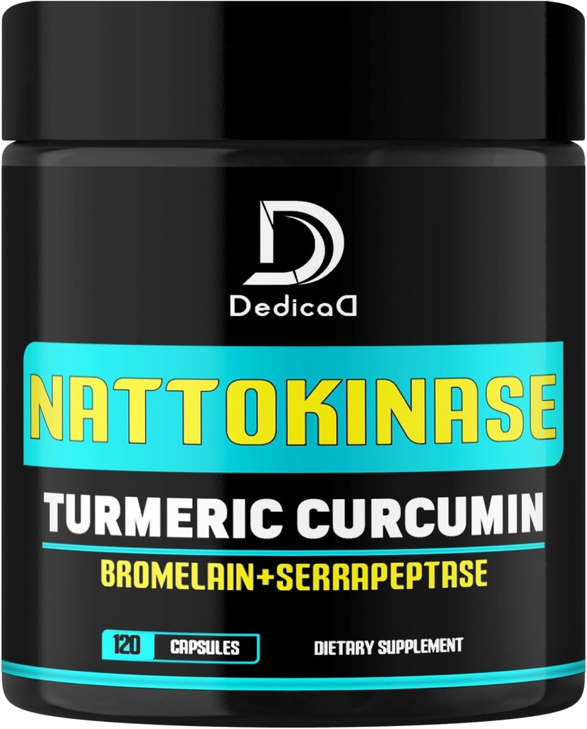 4-in-1 Nattokinaza 2000 Fu, Turmeric, Bromelain, Serrapeptase - Spike Proteine Detoxifiere - Balanţa corporală, Circulaţia Sănătate şi Sistem Imun - 120 Capsule 4-Month Supply