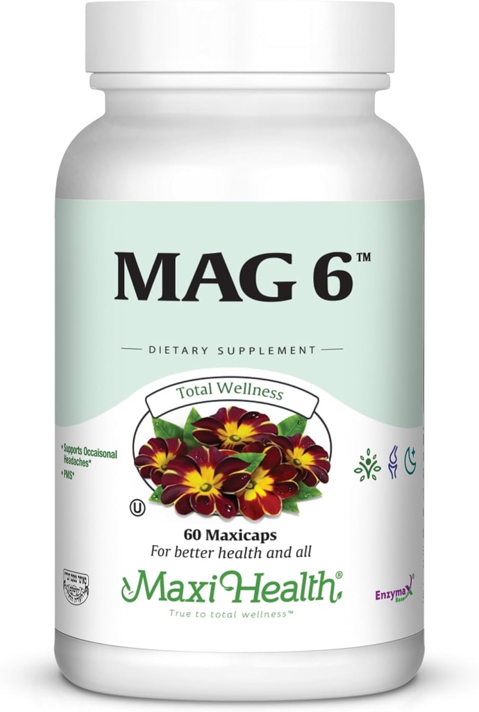 Magnesium B6 Mag 6 Magnesium Glycinat mit Vitamin B6 Förderung gesunder Knochenmineralisierung, Unterstützung Nerve & Muskelfunktion, Energie Metabolismus - Non-GMO, Vegan, Glutenfrei, Kosher 60 Kapseln