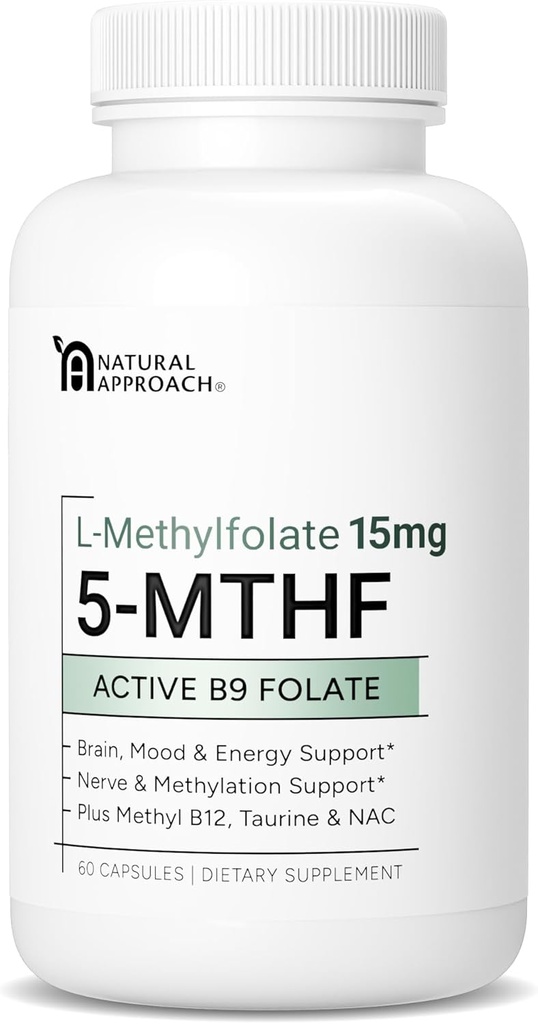 L-metilfolatas 15 mg ir metilB12, D3, taurinas ir NAC 124; MTHFR- Friendly Folate (High Postance) Σ 124; bioaktyvių vitamino B9 ir B12 ® 124; Nuotaikos, metilo ir kognicijos papildų 124; 60 kapsulių