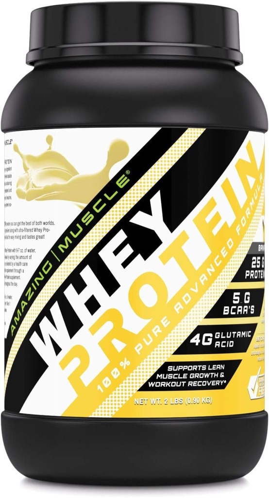 100% אבקת חלבון Whey * מתקדמת פורמולה עם חלבון Whey מבודד יחד עם אולטרה סינון חלבון Whey (Banana, 2 Lb)