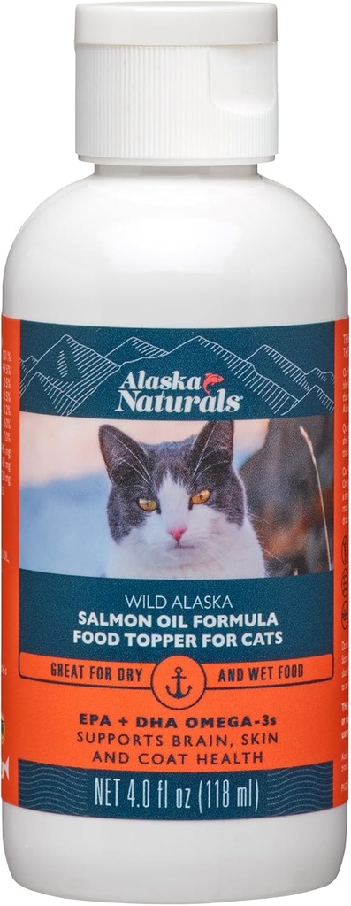 Alaska Naturals – Wild Alaska Salmon Oil Formula Cat Food Topper – EPA ja DHA Omega-3 – Supplement for Cats Healthy Skin, Shiny Coat – Made in USA – 4 oz Bottle