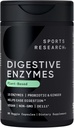 Sports Research Digestive Enzymes with Probiotics & Ginger - Plant Based for Dairy, Protein, Sugar & Carbs - Non-GMO Verified & Vegan Friendly (90 Veggie Capsules)