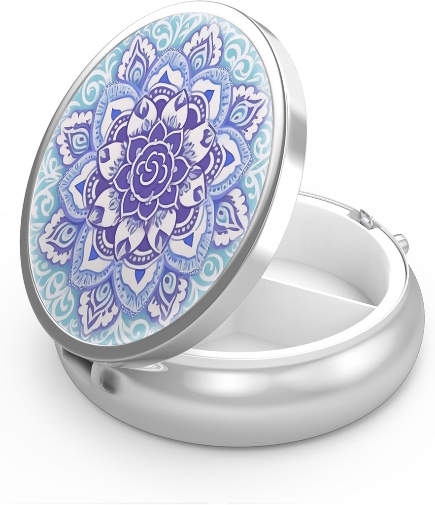 Pouzdro 3 Kompartment Small Pill Case, Přenosné pro kapesní nebo Purse Pill Pořadatel Pill Držák na držák vitaminy, léky, rybí olej a doplňky (Mandala Blue)