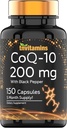 tnvitamins CoQ-10 200mg - 150 Capsules with Black Pepper Extract | 5 Month Supply! | Powerful Free Radical Fighting Antioxidant | Max Absorption Rapid Release Capsules | Coenzyme Q-10 200 mg