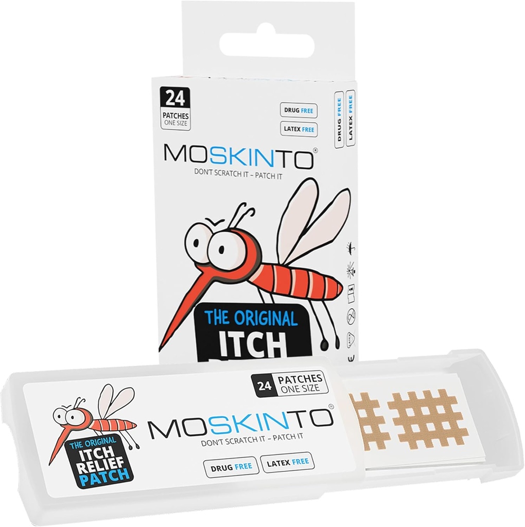Moskinto, The Original Mosquito Itch Relief Patches for Kids & Dospělí, Bug Bite Patches Soothe Otok & Svědění Okamžitě, Anti Itch Bug Bite Relief, Sace Tool Alternative Travel Pack, 24 Počet