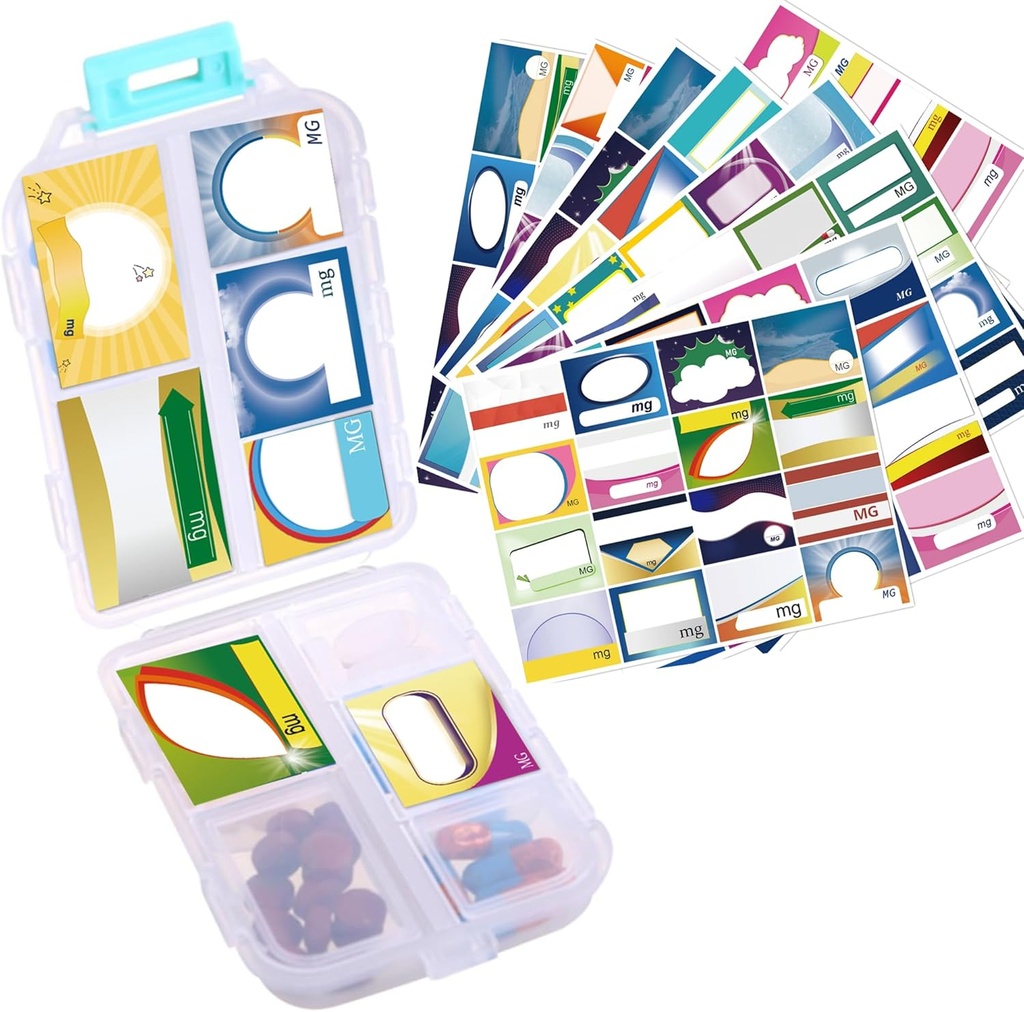 1Pack Travel Pill Organizer - 10 Compartments Pill Case, Compact and Portable Pill Box, perfect for On-The-Go Storage, Pill Holder for Purse (White with 156 Stickers)