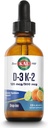 KAL D3 K2 DropIn 125 mcg / 500 mcg Liquid Vitamin D3 K2 Drops, Bone Health, Heart Health və Immune Support, Eksperti Citrus Flavor, 60-Day Money Geri Garanti, Approx. 59 Serv, 2 FL OZ