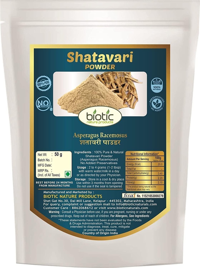 Veena Natural Shatavari Powder - Asparagus Stremosus - Satavar Churna - Satavari Powder - 50g