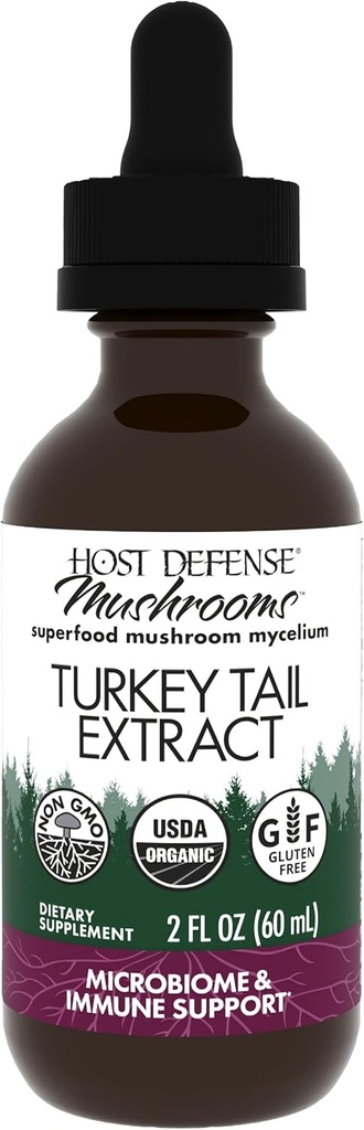 Host Defense Turkey Tail Extract - Osasun Digestiboa eta Erantzun Inmunearen Gehigarria - Gastrointestinal & Gut Microbiome Support - 2 fl oz (60 zerbitzatu)*