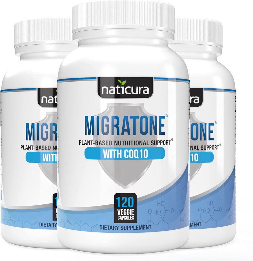 Migratone Migræne Relief - Naturlig Hovedpine Relief Vitamin - Migræne Supplement med PA - Gratis Butterbur, Magnesium, vitamin B2 B6 og B12, Microactive CoQ10 og Fevermoneys - Migræne Clinic 's Choice