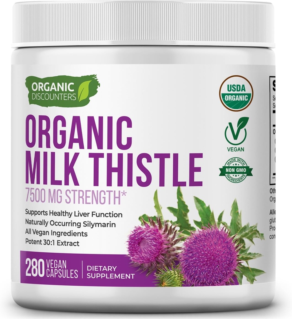 Milk Thistle Capsules, 280 Count, 7500 mg Strength, Potent 30: 1 kivonat, USDA Certified Organic, Rich in Silymarin Flavonoids, Vegan, Non-GMO és All- Natural