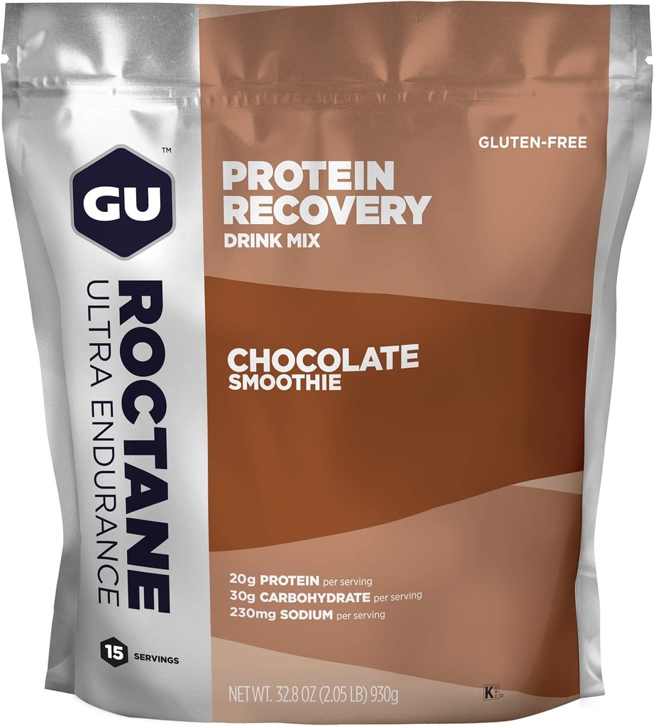 GU Energy Roctane Ultra Endurance Protein Recovery Drink Mix, Gluten-Free 및 Kosher Dairy, 모든 운동 후 복구 지원, 15-Serving 파우치, 초콜릿 스무디