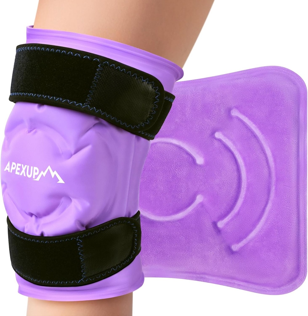 APEXUP Ice Pack para o alivio da dor de xeonllo, Gran Reusable Wrap tras cirurxía, Flexible Gel Cold Pack para lesións, alivio da dor para a parte traseira, ombreiro, cóbado, nocello e perna (Purple, L 1PK)