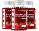 Vitamatic Vitamin B Complex Gummies med vitamin C & Inositol - naturlig jordgubbsmak - 60 Gummies (3 flaskor)
