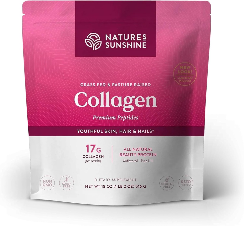 Természet Sunshine Collagen Powder Type I and III Grass Fed and Pasture Raised Premium Bovine Collagen Peptides 18 Oz