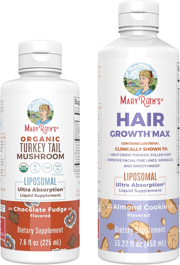 MaryRuth Organics Türgi saba Seen Liposomal (Šokolaadi fudge) & Hair Growth MAX (mandliküpsis) | Clean Label Project Verified® | Vitamiinid immuunsuse ja ilu | Vegan, Gluteenivaba