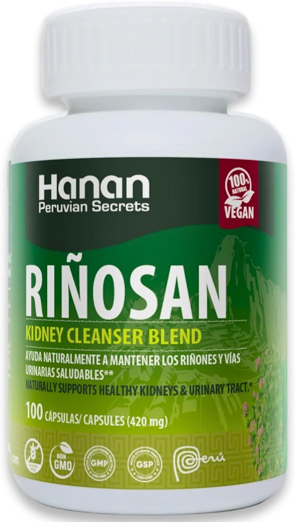 Riñosan Hebal suplementari 100 Capsules amb Chanca Piadra, Hortail, Catras Arpa, Stone Trencaer Botanicals tradicionals per a donar suport al Vitaly i el balanç