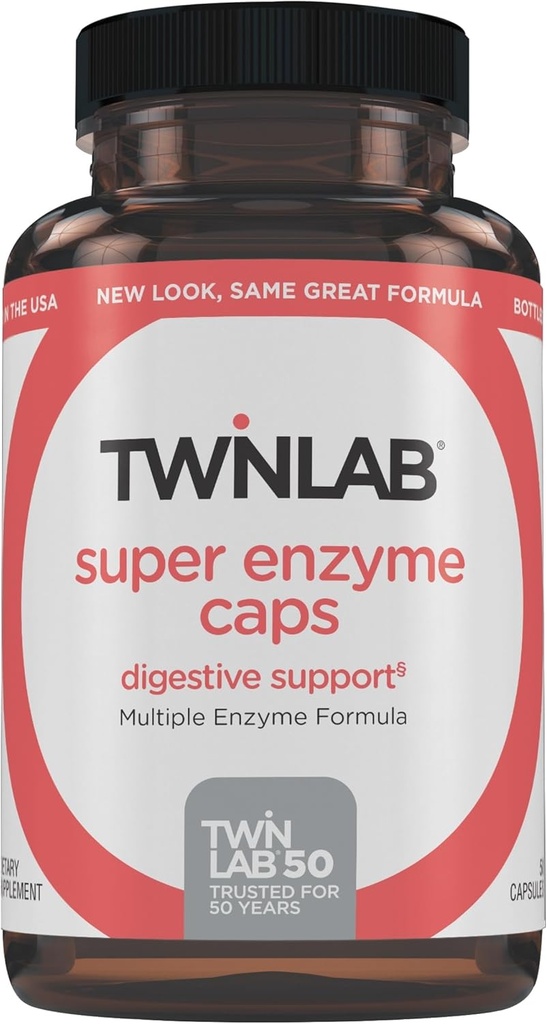Twinlab Super Enzyme Caps - Constipatie Supplement met spijsverteringsenzymen - 50 capsules