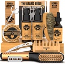 Beard Straightener Grooming Kit for Men, Beard Growth Kit, Wash, Brush & Comb, Inscented Growth Oil, All Natural Chanel Balm, Conditioner, Razor & Scissors, Great Gift Idea for Men's (Bamboo)