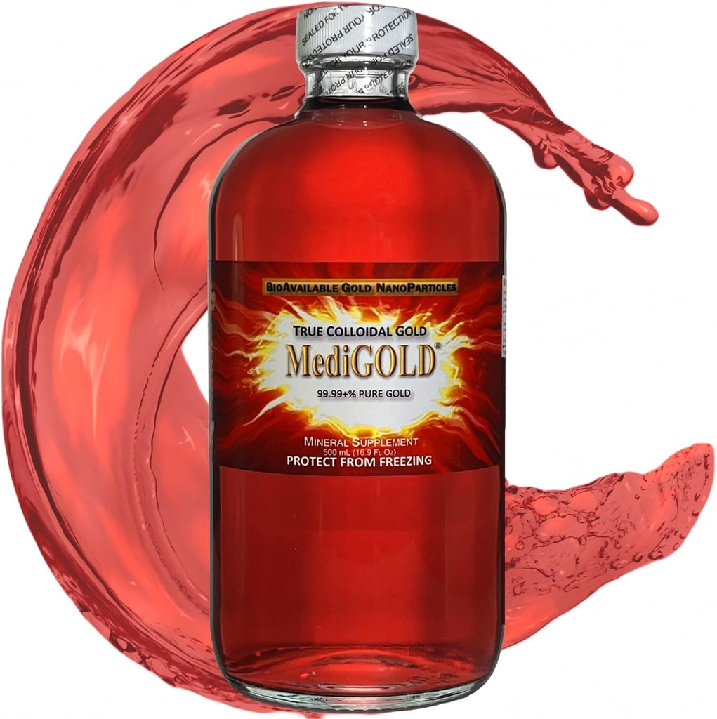 True Colloidal Gold Suplemento dietético - 500 ml (16.9 Fl Oz) em garrafa de vidro transparente