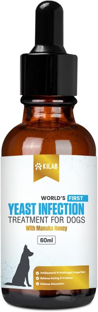 Kilab Natural Yeast Infection Treatment for Dogs. Stöder Hälsosam Itch Relief, Inflammation Relief, Allergy Relief & More. Dog Yeast Infection Treatment. (60 ML)