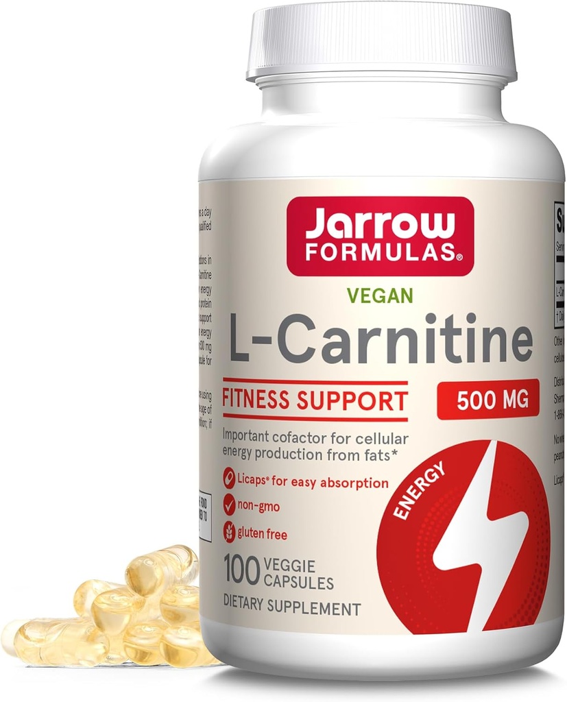 Jarrow Dictivas L- Carnitin 500 mg - 100 Veggie Licences - Důležité cofactor for Energy Production (ATP) from Fats - Vegan - Až 100 Servings