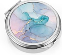Dynippy Pill Case Pill Box with Mirror Pocket 3 Kompetite Medicine Case Vitamin Pill Organizer for Pocket Purse and Travel (Kerek, Silver- Blue Marble)