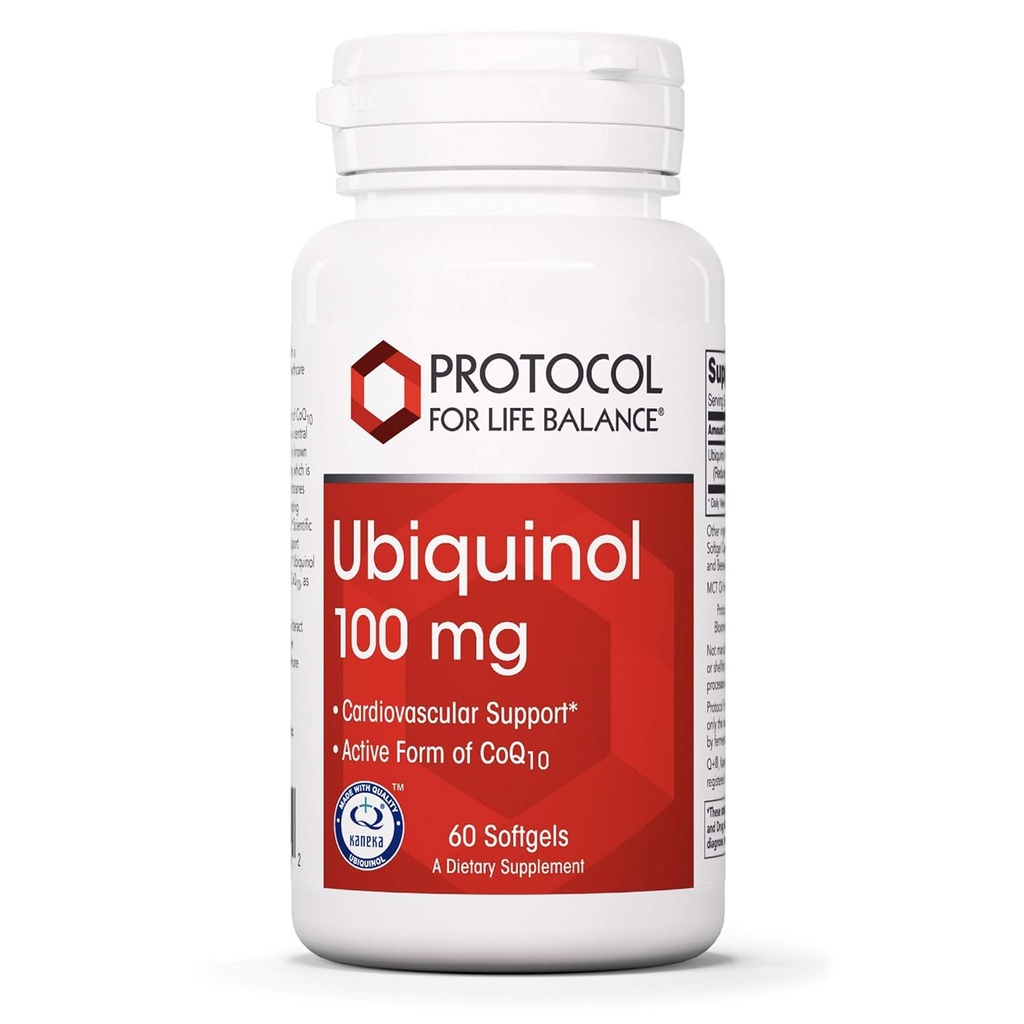 Protocollo per il bilanciamento della vita - Ubiquinol 100 mg - Supporto cardiovascolare con forma attiva di CoQ10, Supporta la produzione di energia, la salute del cuore, l'attività antiossidante - 60 Softgels