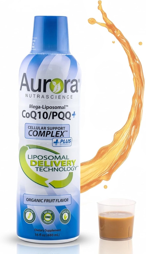 Aurora Nutrascience Mega-Liposomal CoQ10, PQQ & Vitamin C, Energy and Cellular Support, Gluten Free, Non-GMO, Sugar Free, Strawberry, 32 Servings, 16 fl oz