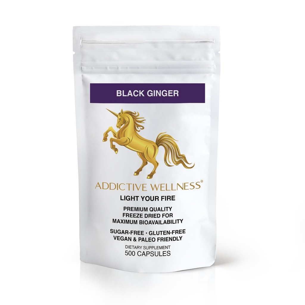Addictive Wellness Black Ginger Capsules (Kaempferia Parviflora) Freeze-Dried Full Spectrum Supplement for Energy & Stamina Support 500 Veggie Capsules