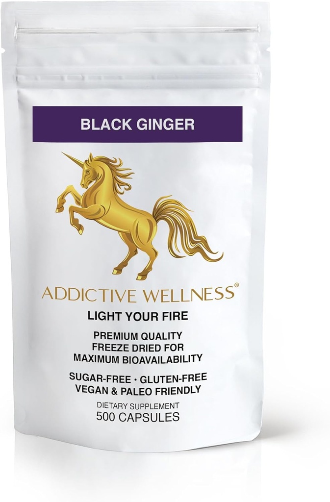 Addictive Wellness Black Ginger Capsules 450mg, Kaempferia Parviflora Supplement zur Unterstützung von Energie, Stoffwechsel, Ausdauer & Performance, Thai Black Ginger für Herren, Vegan & Paleo, 500 Graf